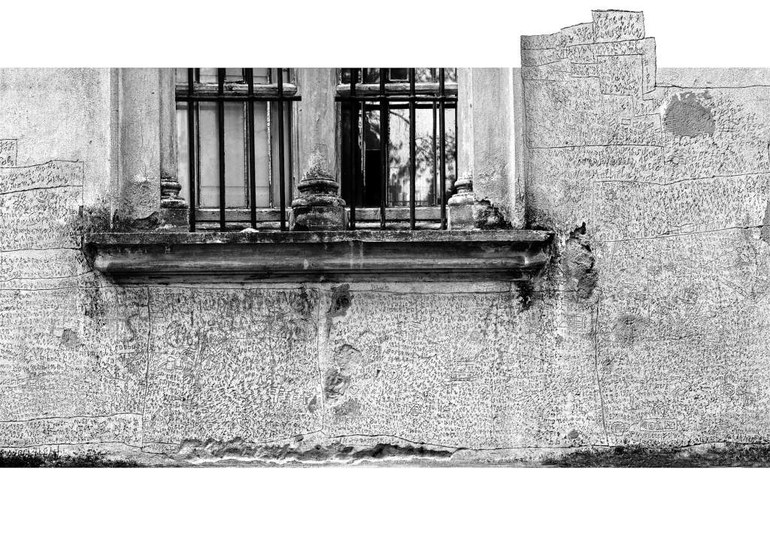 Gravierte Inschriften (1959-19611968-1973), Fassade des Ospedale psichiatrico in Volterra (Italien)